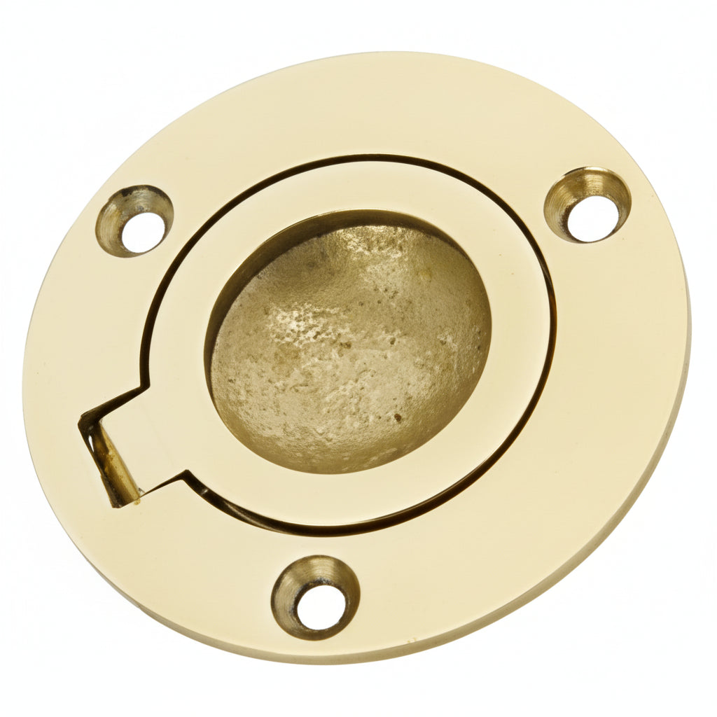Bodenheber-Einlassgriff rund Messing poliert Ø 60mm - klassisch