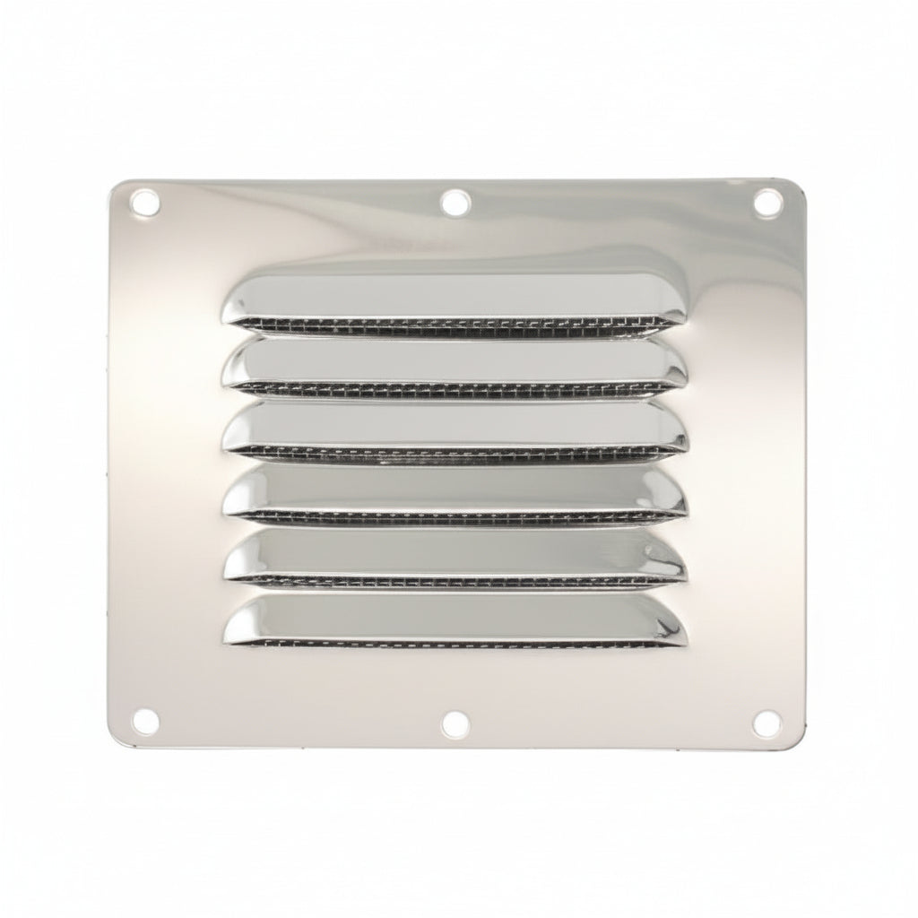 Kiemenblech rechteckig Edelstahl A2 mit Fliegengitter 128-340mm 7 Größen 128 x 116 mm