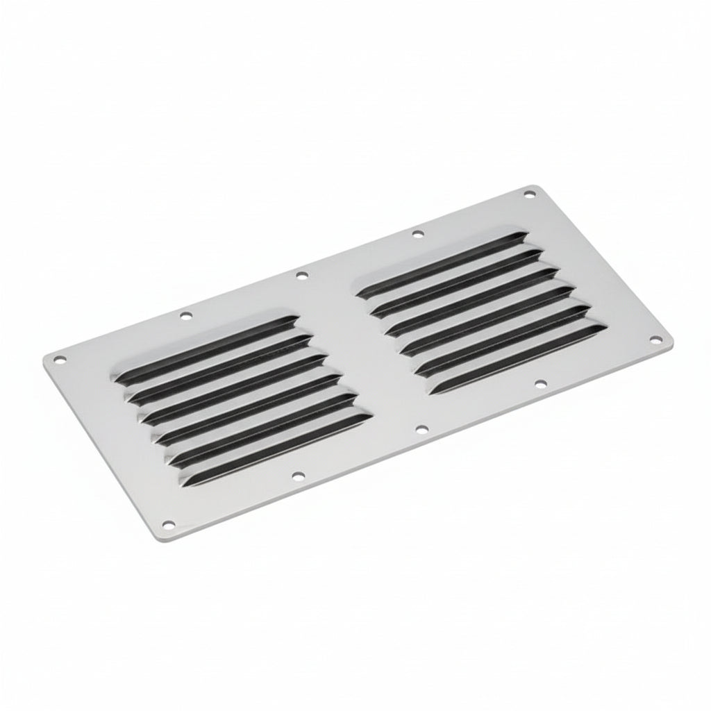 Kiemenblech rechteckig Edelstahl A2 mit Fliegengitter 128-340mm 7 Größen 232 x 116 mm