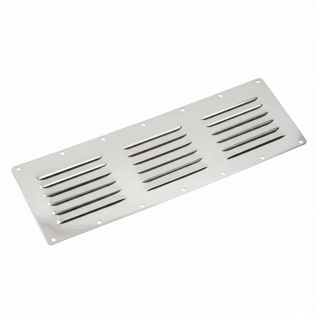 Kiemenblech rechteckig Edelstahl A2 mit Fliegengitter 128-340mm 7 Größen 340 x 116 mm