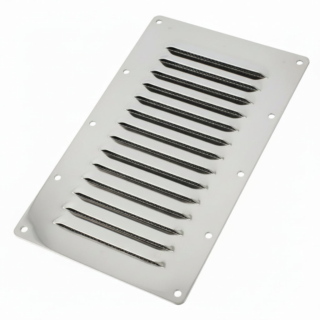 Kiemenblech Edelstahl A2 ohne Fliegengitter - Maritime Belüftung 127 x 232 mm