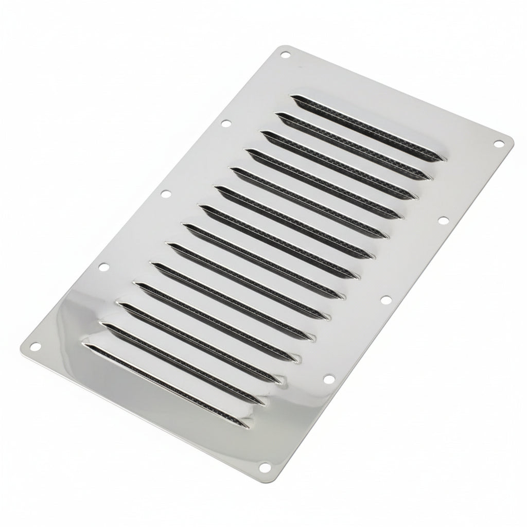 Kiemenblech rechteckig Edelstahl A2 mit Fliegengitter 128-340mm 7 Größen