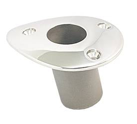 Einbau-Flaggstockhalter Edelstahl A4 25mm schräg Tropfenform – 64,3x80mm Basis