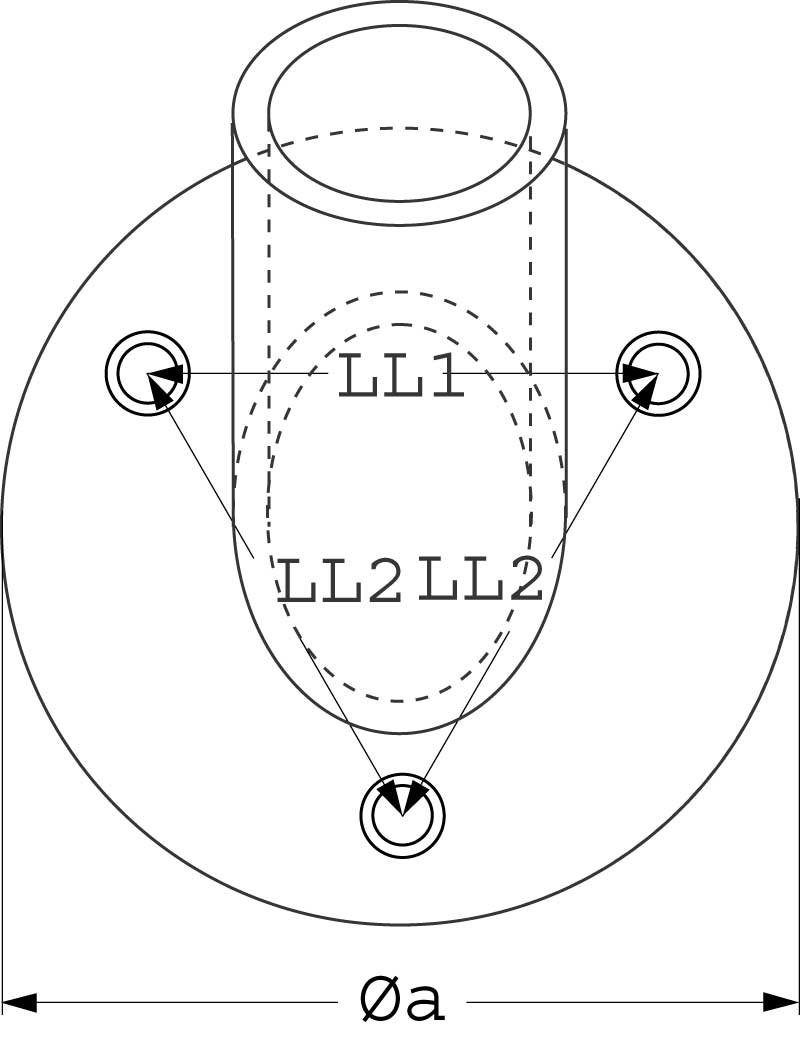 Relingfuß Edelstahl 1.4401 - Runde Basis 30° für 22mm/25mm