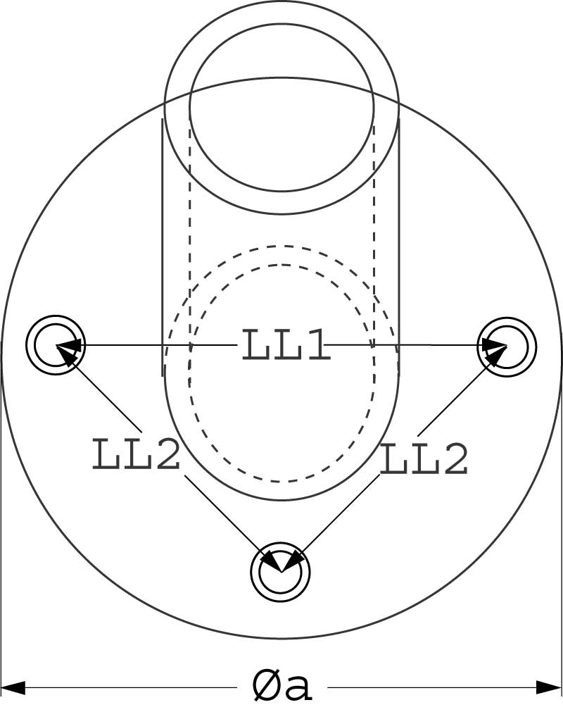 Relingfuß Edelstahl 1.4401 - Runde Basis 60° für 22mm/25mm