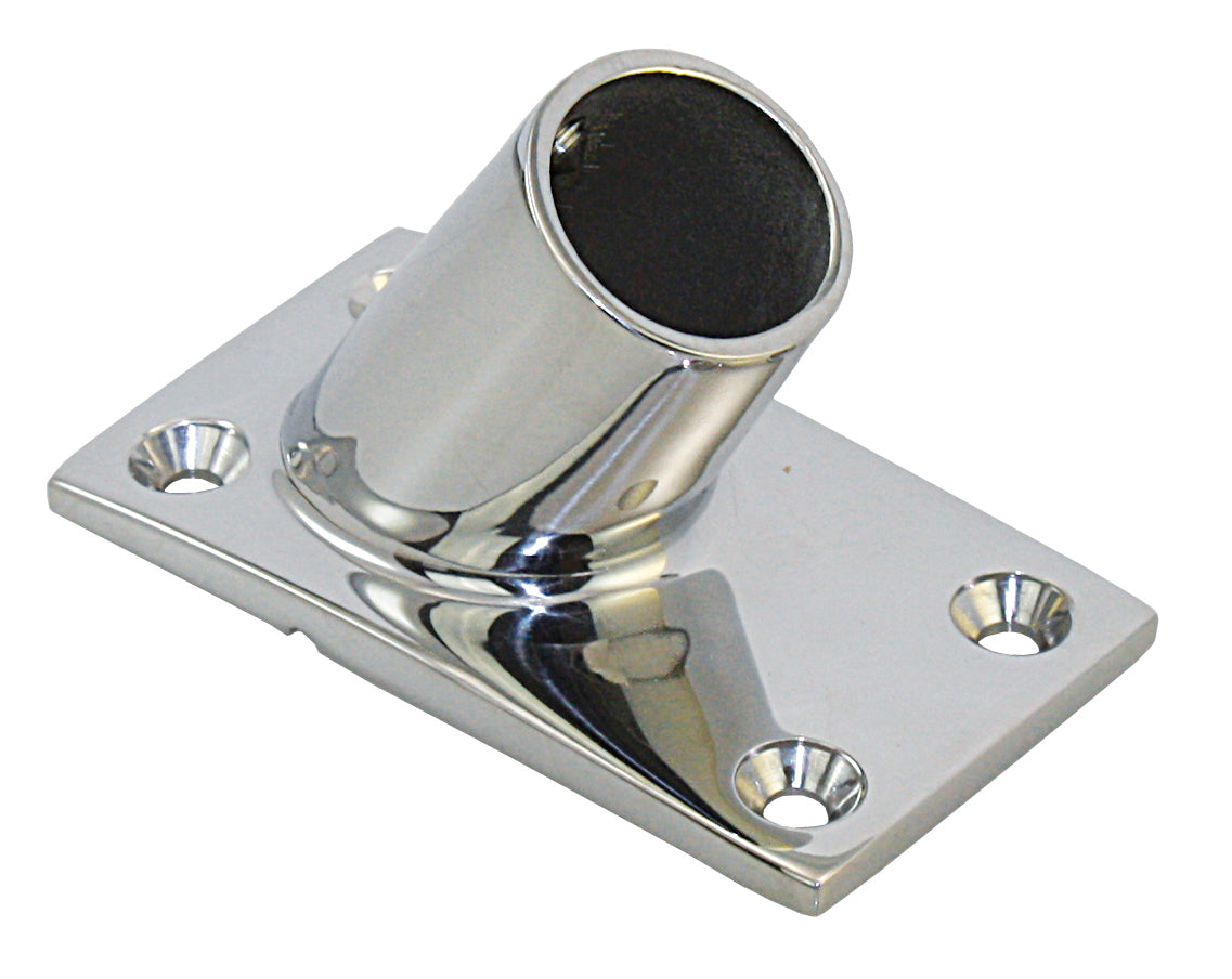 Relingfuß Edelstahl 1.4401 - Rechteckige Basis 60° für 22mm/25mm zum Anschrauben