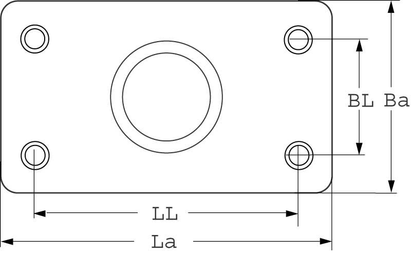 Relingfuß Edelstahl 1.4401 - Rechteckige Basis 60° für 22mm/25mm