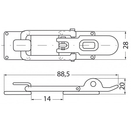 Spannverschluss mit Hakenplatte 90° Edelstahl A4 83x28mm