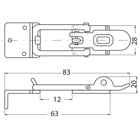 Spannverschluss mit Hakenplatte 90° Edelstahl A4 83x28mm