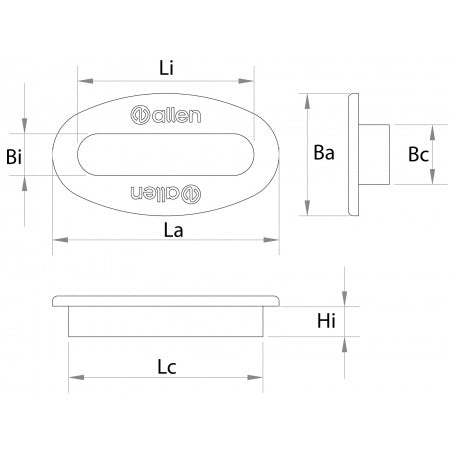 ALLEN Decksdurchführung Oval - Aluminium Eloxiert Schwarz - Verschiedene Größen
