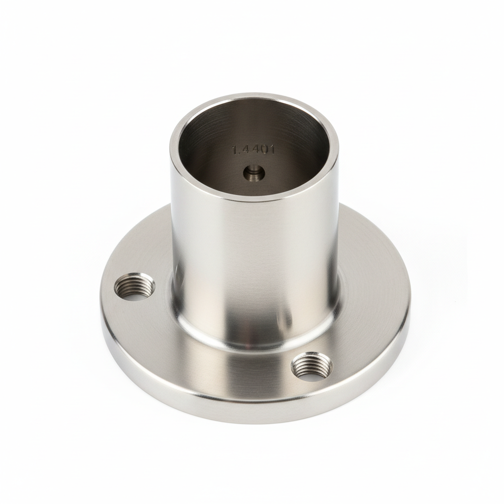 Relingfuß Edelstahl 1.4401 - Rund 90° zum Anschrauben 22mm/25mm