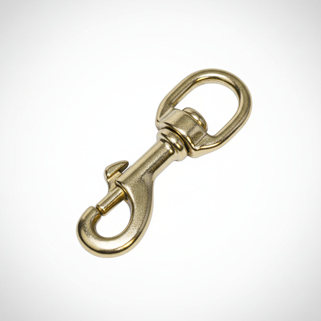 Karabinerhaken mit Wirbel Messing - Großes und kleines Auge, 74-80 mm Messing mit Wirbel großes Auge