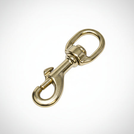 Karabinerhaken mit Wirbel Messing - Großes und kleines Auge, 74-80 mm Messing mit Wirbel großes Auge