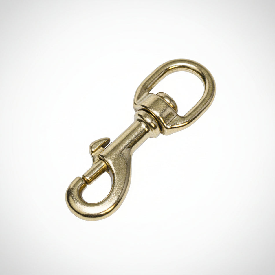 Karabinerhaken mit Wirbel Messing - Klassischer Messing-Karabiner mit integriertem Drehwirbel, großes Auge