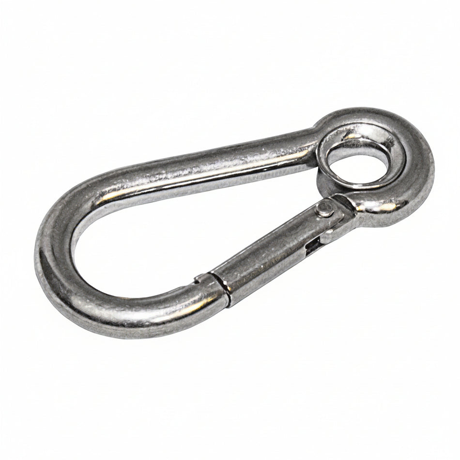 Karabiner mit Kausche Edelstahl A4-AISI 316 - Hochglanzpolierter Schnappkarabiner mit integrierter Kausche
