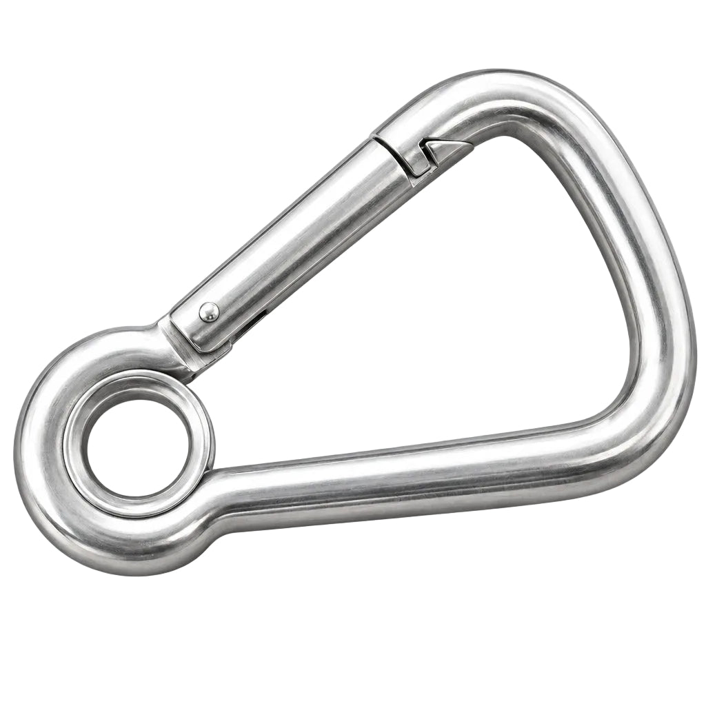 Asymmetrischer Karabinerhaken mit Kausche, Edelstahl A4 AISI316, Detailansicht
