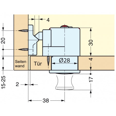 LAMP Druckknopfschnäpper mit Rosette DPL-RO-CR für Türen 15-25mm - verchromt rund