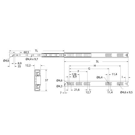 Schubladen Vollauszug Edelstahl AISI 304 - Teleskopschienen Paar