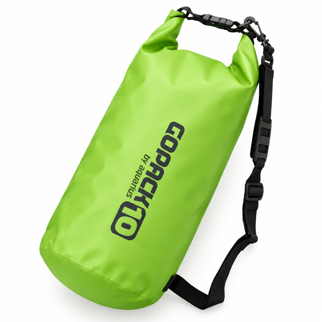 GOPACK Seesack LX101030 10 Liter in Hellgrün aus wasserdichtem PVC mit Rollverschluss, Karabinerhaken und verstellbarem Schultergurt