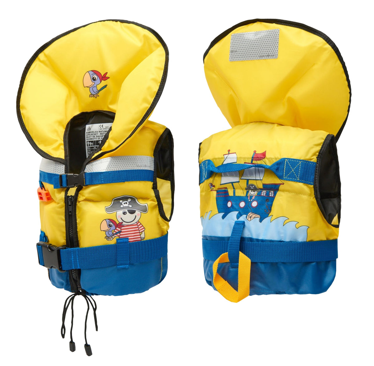 Feststoff-Rettungsweste 50N für Junioren 30-40kg mit Gurtschn., gelb Pirat