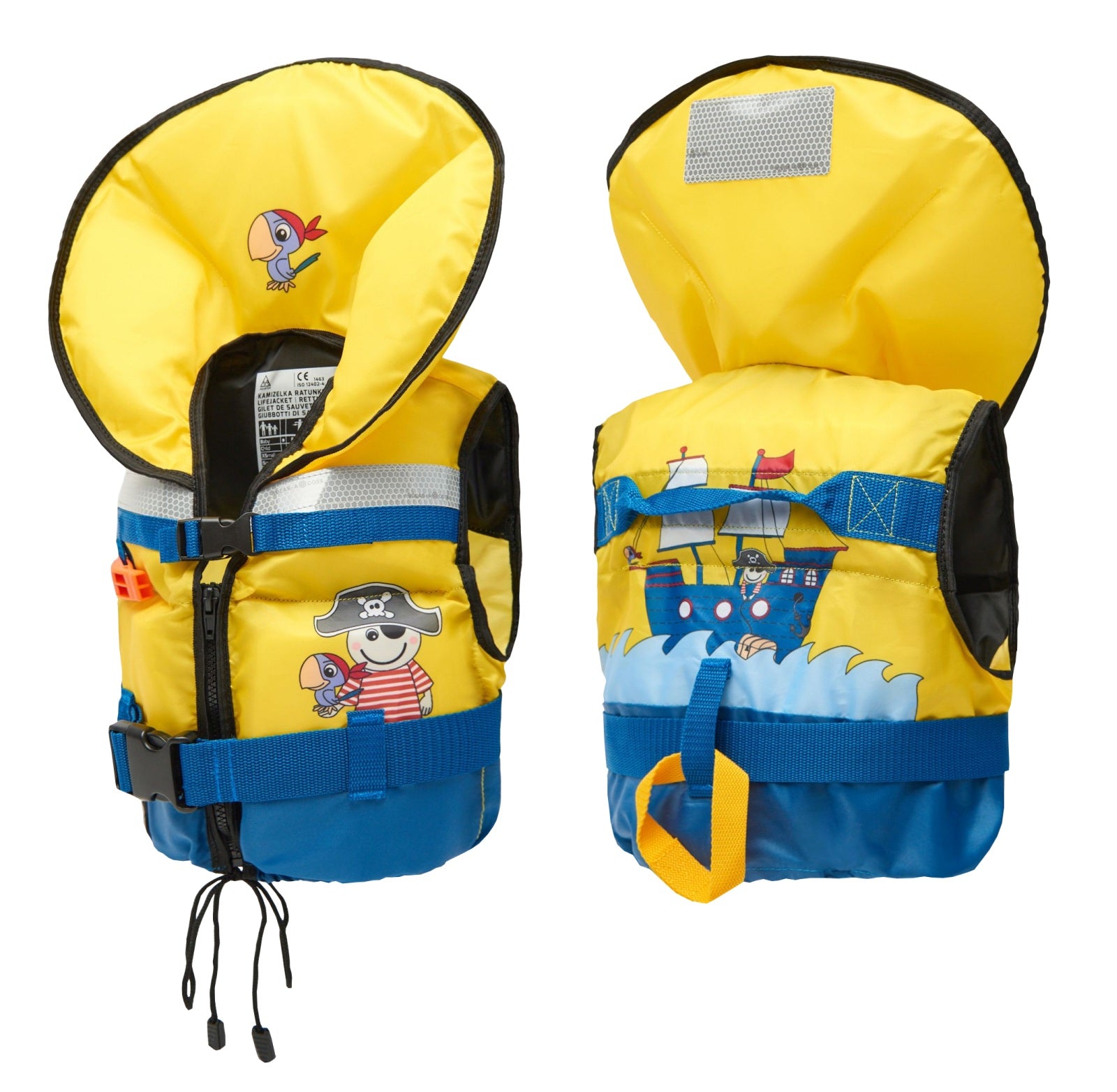 Feststoff-Rettungsweste 50N für Junioren 30-40kg mit Gurtschn., gelb Pirat