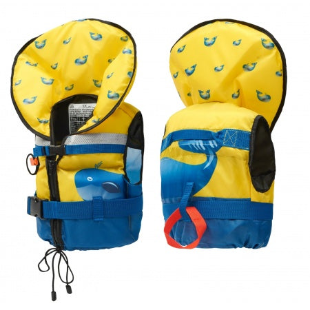 Kinder-Rettungsweste 50N CE – Baby & Junior – Gelb Wal-Design – bis 40 kg