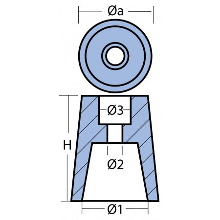 Konische Wellenanoden ohne Bolzen Zink - Übersicht 33mm bis 72mm