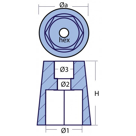 Konische Wellenanoden ohne Bolzen Magnesium - Übersicht 33mm bis 51mm