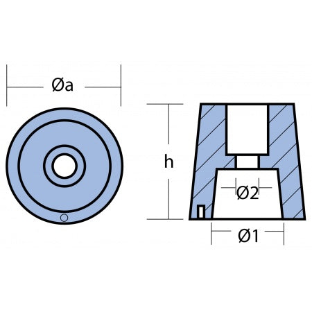 Konische Wellenanoden ohne Bolzen Zink - Übersicht 34mm und 50mm