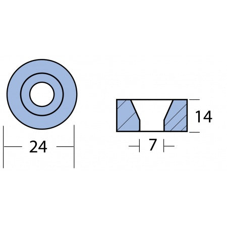 Knopfanode Aluminium Mariner/Yamaha 40-90PS (bis 1987) 24x15mm
