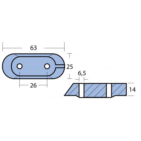 Motoranode Zink & Magnesium Yamaha 4-15PS (bis 1989) 63x25x14mm