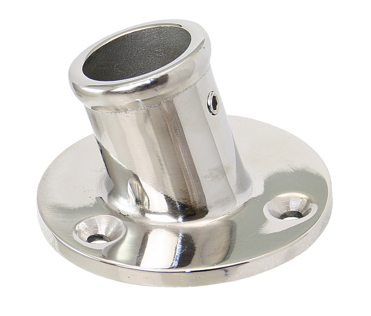 Flaggstockhalter mit Ablauf Edelstahl A4 25mm schräg – 70mm Basis