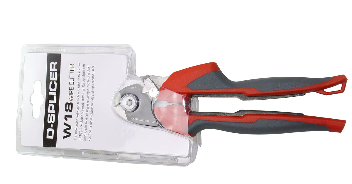 D-SPLICER W18 Drahtseilschere in rot und dunkelgrau in transparenter SB-Verpackung, Schere für 7×19 Drahtseile bis 5 mm und 1×19 bis 3 mm