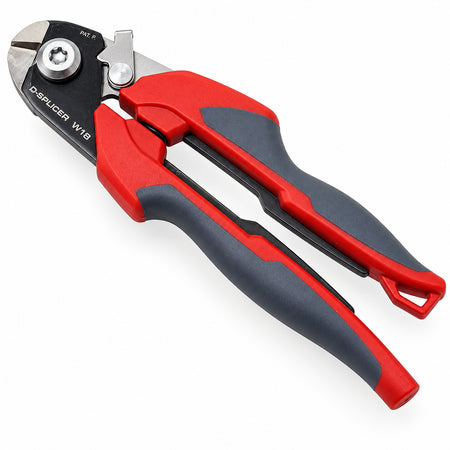 D-SPLICER W18 Drahtseilschere mit rot-dunkelgrauen Griffen und gehärteten Schneidklingen aus kohlenstoffreichem Stahl, 180 mm lang