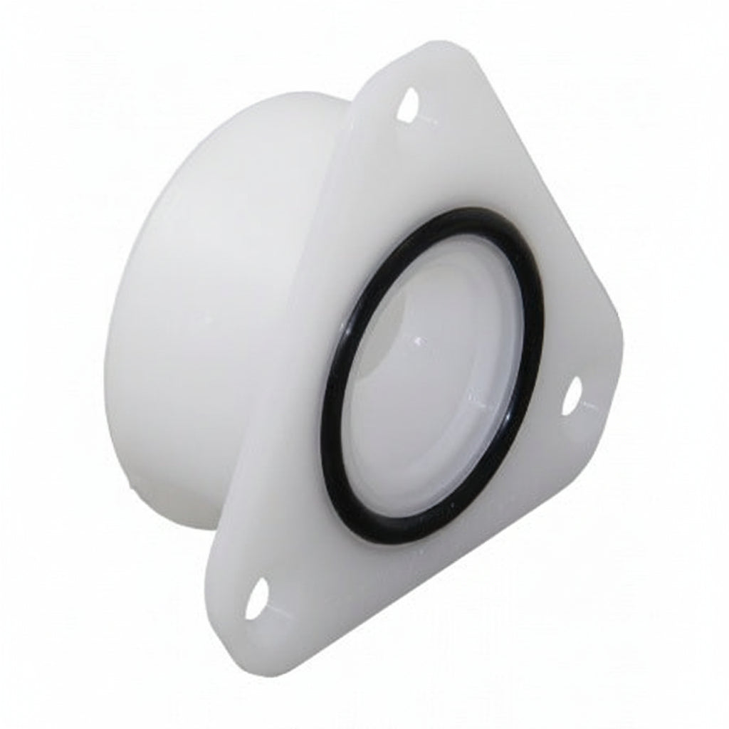 FASTMOUNT STRATLOCK SLX Buchse weiß NZSLXF40T – Ansicht von schräg vorne, versenkte Montage mit schwarzem O-Ring
