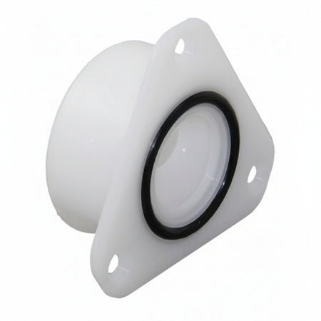 FASTMOUNT STRATLOCK SLX Buchse weiß NZSLXF40T – Ansicht von schräg vorne, versenkte Montage mit schwarzem O-Ring
