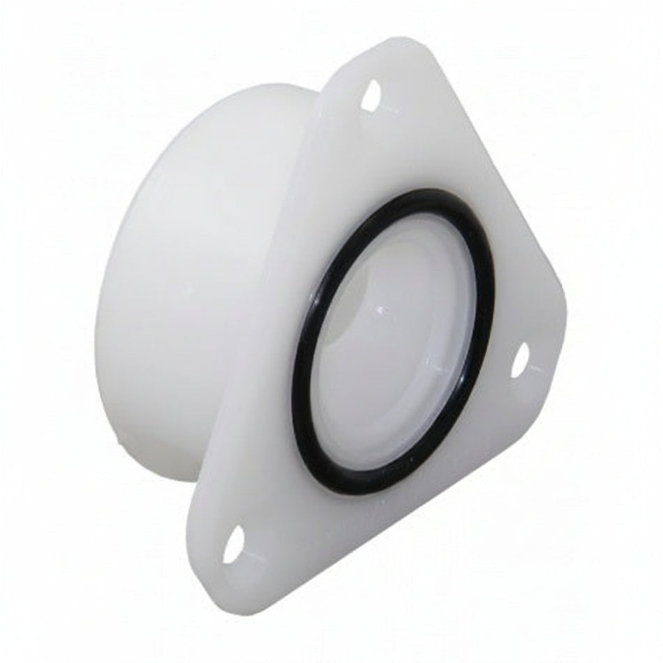 FASTMOUNT STRATLOCK SLX Buchse weiß NZSLXF40T – Ansicht von schräg vorne, versenkte Montage mit schwarzem O-Ring
