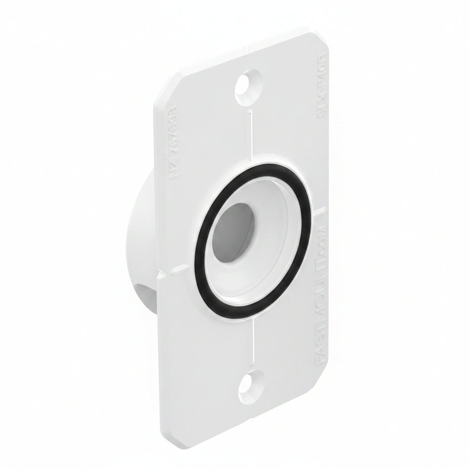FASTMOUNT STRATLOCK SLX Buchse NZSLXF40R – Seitenansicht, versenkte Montage für Gipskarton, weiß mit schwarzem O-Ring
