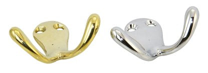 Wandhaken doppelt Messing 30x18x42mm - poliert und verchromt klassisch