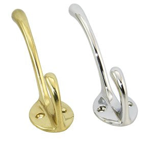 Kleiderhaken Messing 44x33x66mm - poliert und verchromt klassisch