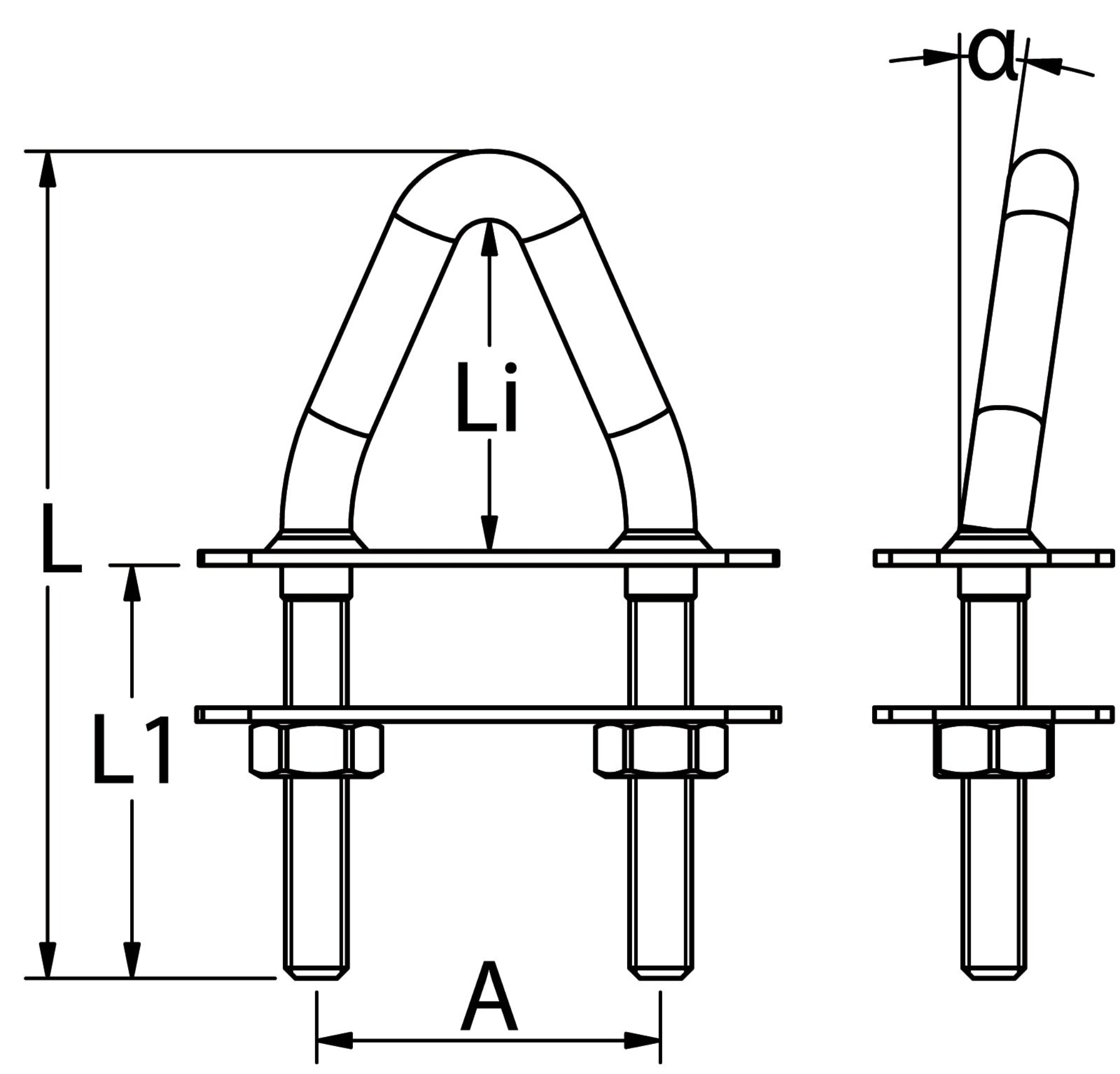 BLUEWAVE V-Bolzen aus Edelstahl 1.4401 mit verschweißter oberer Gegenplatte für maritime Befestigungen
