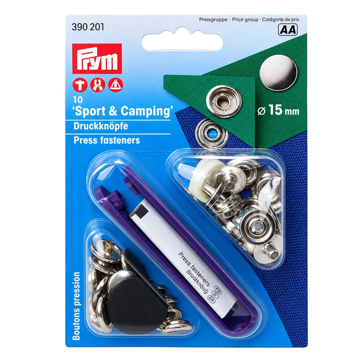 PRYM Druckknöpfe vernickelt Ø 15 mm - Sport & Camping, Yacht & Caravan, Anorak, 10 Stück PR390201