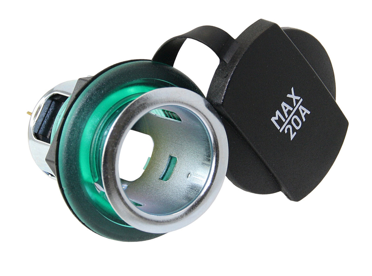 Einbausteckdose rund mit Deckel 21mm 12/24V 20A