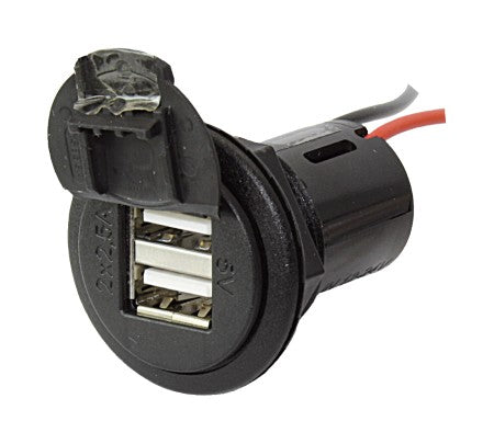 PRO CAR USB-A Einbau-Doppelsteckdose Mit Deckel 12/24V 2x2,5A rund