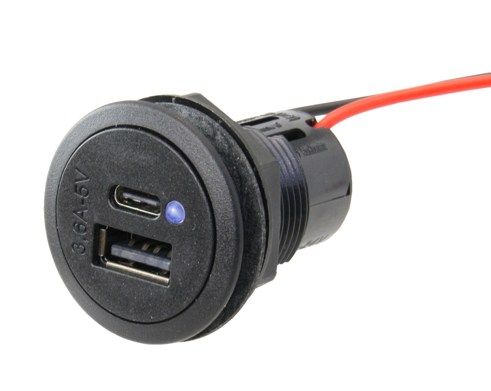 PRO CAR USB-C/A Einbau-Steckdose, rund 12/24V 3,6A 36mm mit LED