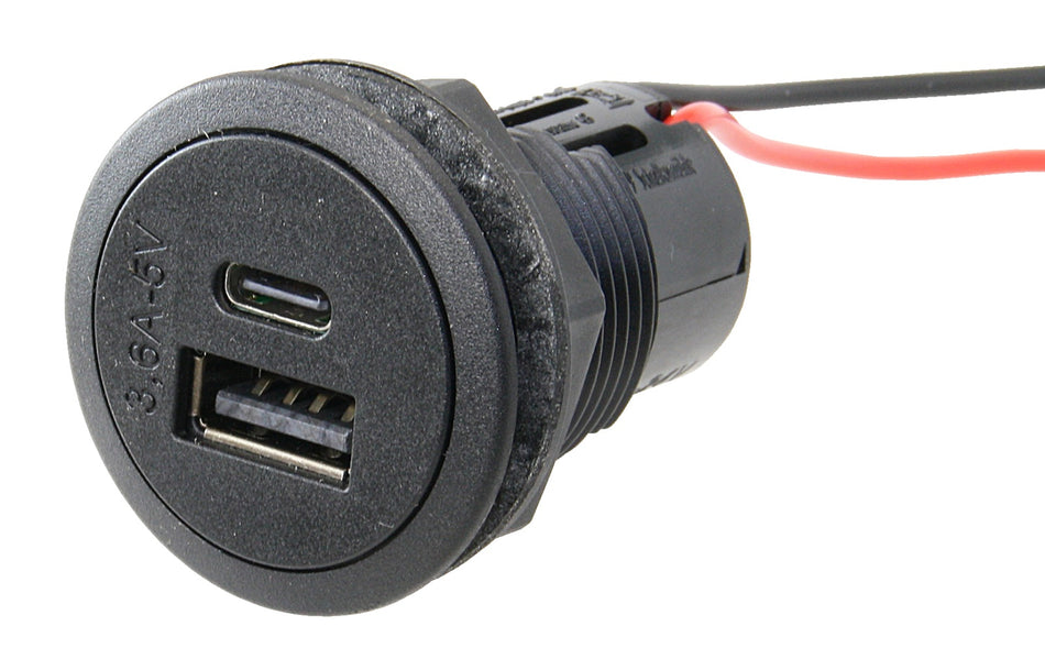PRO CAR USB-C/A Einbau-Steckdose, rund 12/24V 3,6A 36mm