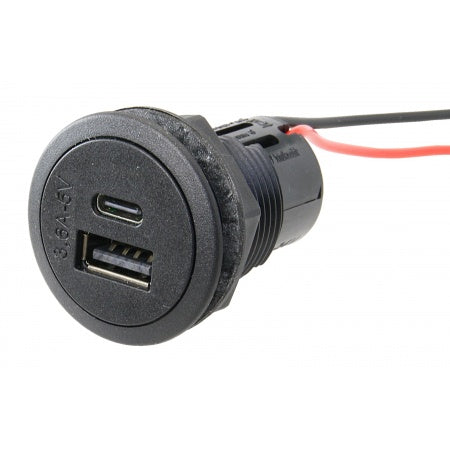 PRO CAR USB-C/A Einbau-Steckdose Rund 12/24V 3,6A 36mm ohne LED