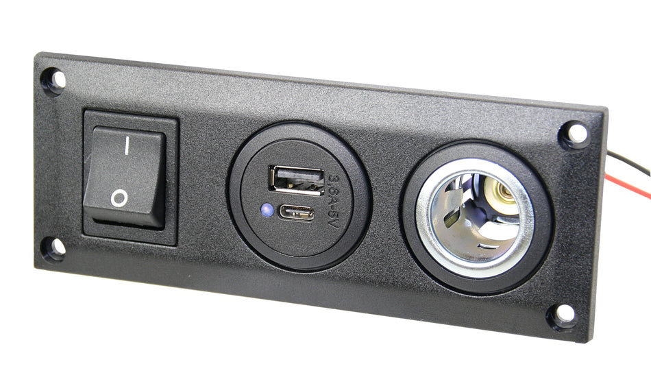 PRO CAR USB-C/A Einbau-Steckdose, rechteckig 12/24V 3,6A mit Steckdose 21mm