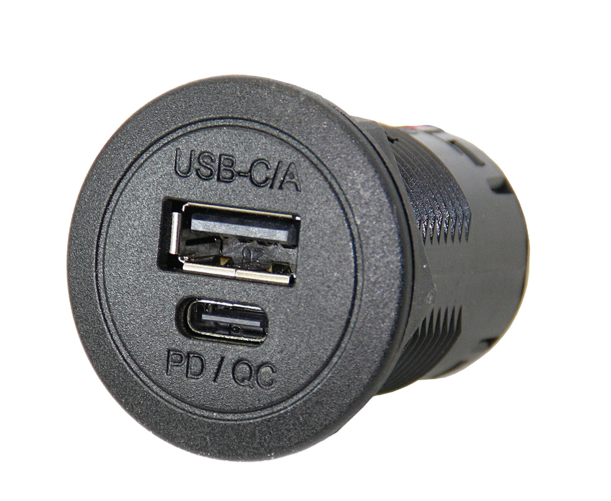 PRO CAR USB-C/A Einbau-Steckdose mit QuickCharge, rund 12/24V 3,6A 36mm