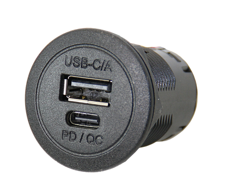 PRO CAR USB-C/A Einbau-Steckdose mit QuickCharge, rund 12/24V 3,6A 36mm